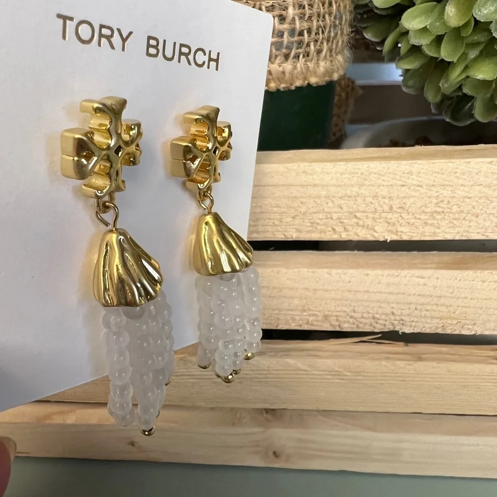 Tory Burch Roxanne Gold/Clear Tassel Earrings - Picture 2 of 3